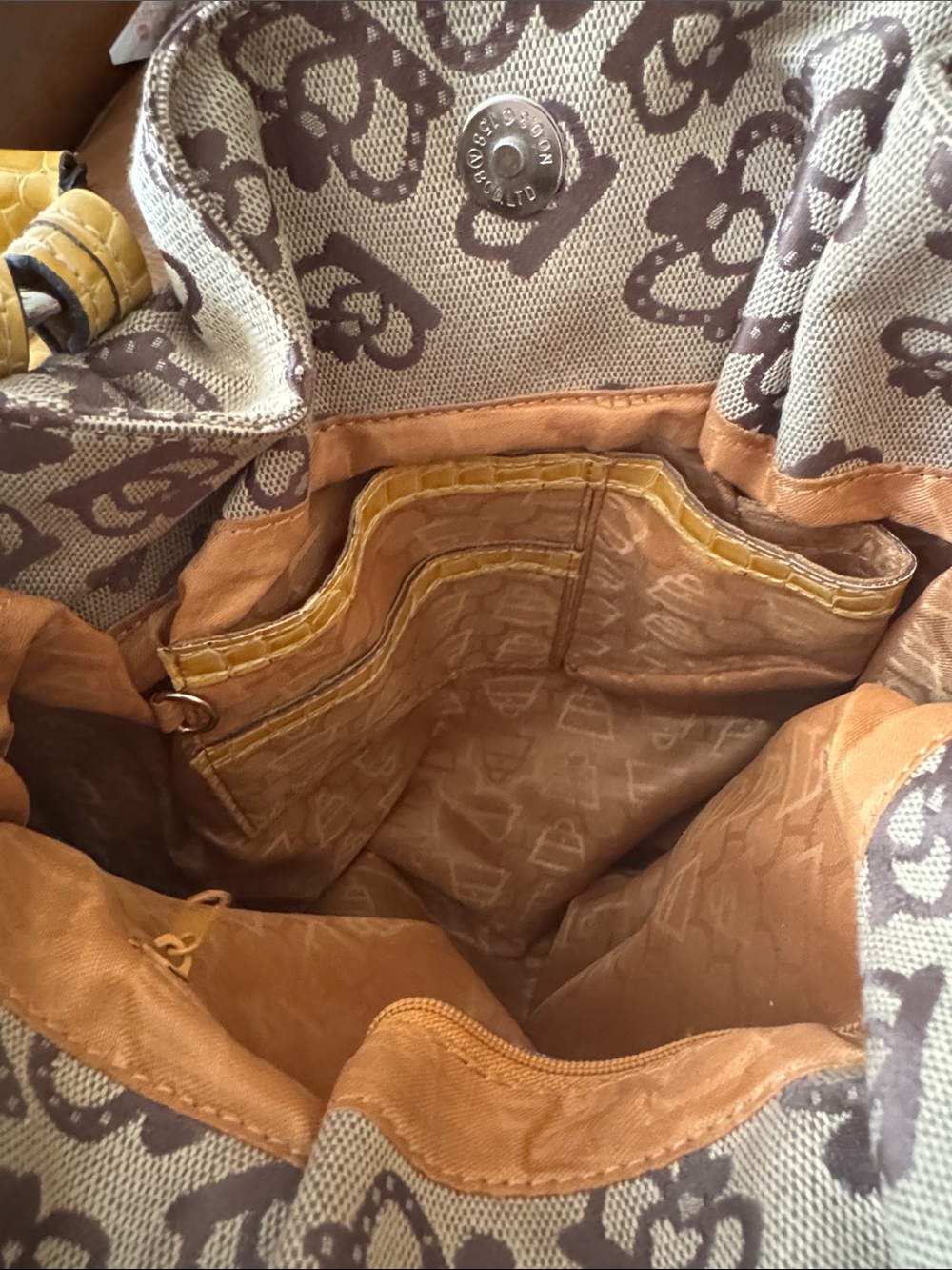 Yellow and Brown kathy Van Zeeland Tote Bag y2k like new vintage - Picture 12 of 13